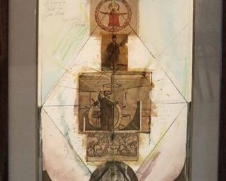 James C. Harrison, #1454: "Diamond News", 1980. Mixed Media Collage on Paper. Signed lower center. Framed: 20.5" x 29.5". $650.00