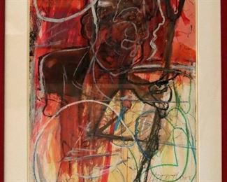James C. Harrison #1458 -  "Apocalyptic Shepherd / Is That You - Edgar?"  1964/1990. Mixed Media on Paper. Signed lower right. Framed: 28" x 36". $1458.00