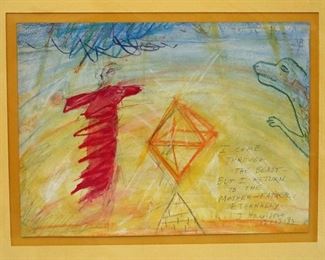 James C. Harrison #1464 - "I Come Through the Beast - But I Return to the Mother-Father Eternally" 1982. Mixed Media on Paper. Signed lower right. Matted 20" x 16". $250.00