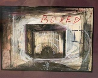 James C. Harrison #1466 - "Boxed In" 1982. Mixed Media on Paper. Signed upper right. Matted: 20" x 16". $250.00