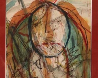 James C. Harrison #1470 - "Head on Head" 1987. Mixed Media on Paper. Signed upper right. Matted 16" x 19.5". $195.00