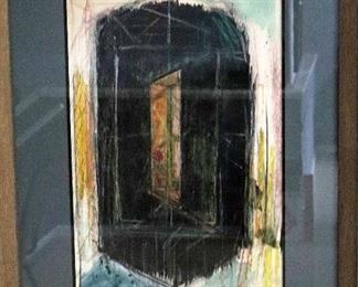 James C. Harrison #1475 - "Reworked Window" 1974/1982. Mixed Media on Paper. Signed lower right. Framed 24" x 32.5". $725.00