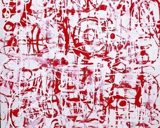 Darin Latimer: "Rhinoceros, Dismembered (Elevator Inspection)", May 1, 2019. Krink Ink & Acrylic Paint on Artist's Panel. Signed verso. Size: 16" x 20". $1,200.00