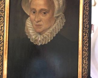 17th Century Dutch School oil Woman in Black dress with White Collar and capon panel board Auctioned at Bonhams 1981
