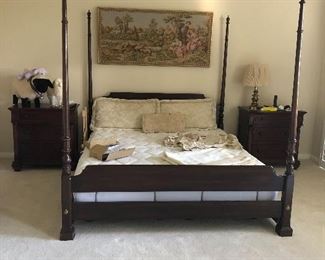 4 poster Bed - tapestry, Thomasville Empire Style Bedside tables, Loads of Sheep!