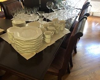 Dining table and White China Set by Johnson Bros.