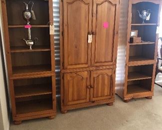 Charming pine shelves and entertainment center