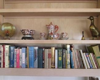 Brass Accessories, Books, Asian Bowl on Stand and Asian Chocolate Pot, Cups/Saucers