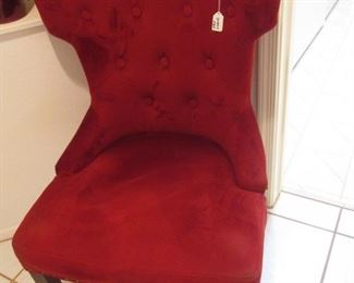 Red Accent Side Chair, Button & Brass Tack Detailing
