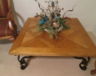 42" Coffee Table, Geometric Wood Design with Metal Legs