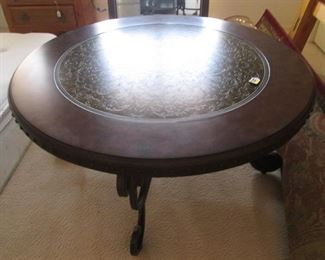 42" Round Coffee Table, Metal Legs & Embellished Top