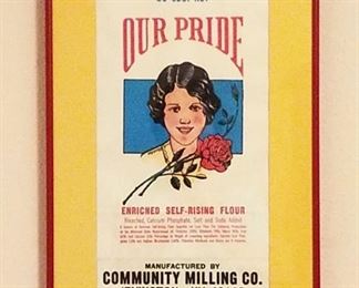 "Our Pride" flour bag from Community Milling, Irvington, Kentucky plus an unframed 100 pound "Our Pride" dairy feed bag