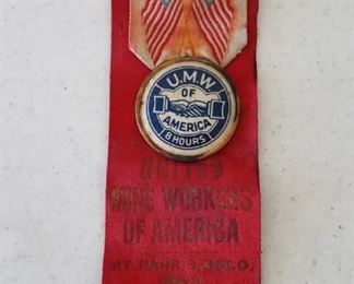 United Mine Workers Union Celluloid Button Ribbon