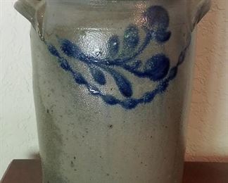 Blue decorated stoneware crock. Probably from Kentucky.