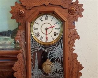 Antique walnut shelf clock