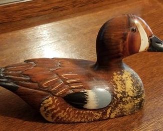 Vintage Leo Koppy Hand Carved Wooden Duck Decoy. Glass eyes, 10 1/2" long. Hand carved by Leo Koppy of Huntington Beach, California, who also did work for Walt Disney Studios.