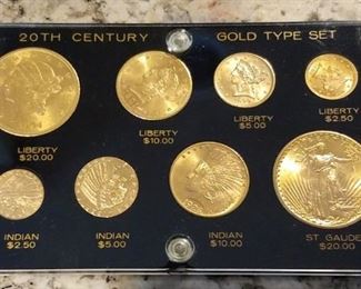 20th Century US Gold Coin Type Set. Contains all 8 of the gold coins minted in the US in MS-63 condition. See auction item description for closeups and details of each coin in the set.