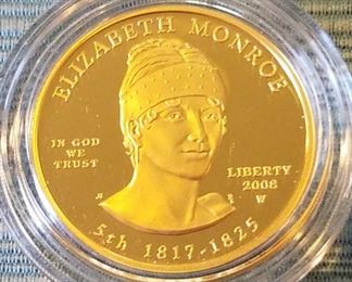 2008W 1st Spouse Elizabeth  Monroe 1/2 OZ .9999 Gold Coin
