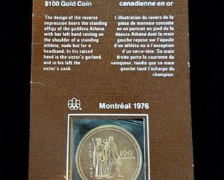 1976 Canadian Olympics 14K Gold $100 Coin