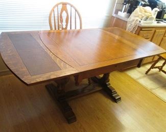 Antique Trestle Table with Leaves Inserted, Overall Size:  72" X 36"