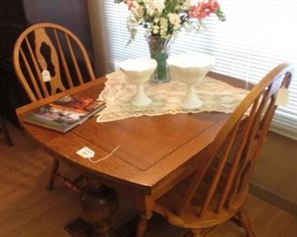 Beginning of House & Attached Garage...Antique Trestle Table with 2-15" Leaves, Size:  42" X 36"