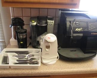 Keurig Pod Coffee System, "Magic" by Saeco Espresso Maker and Other Small Appliances + Flatware Set