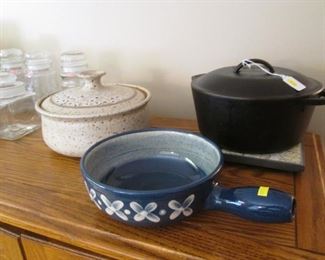 Ceramic, Stoneware & "Lodge" Cast Iron Covered Pot