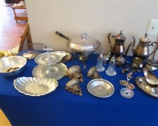 Silver Plate Chafing Dish + Other Assorted Serving Pieces