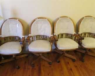 4-Matching Wood Chairs on Casters with Seat & Back cushions