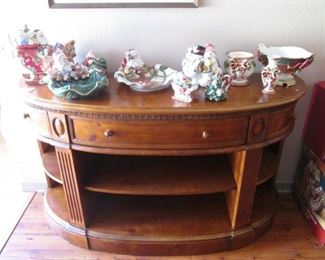 60" Bowed-Front Console Table, Drawer Storage & Shelf Display + Beautiful Fitz & Floyd Accessories! 