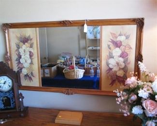 Wall Mirror with Floral Side Panels, 53" X 28"