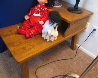 Step-Down End Table, 17" X 32", Dowels & Carving Details Ranch Oak