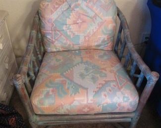 Bamboo-Style Accent Chair, Verdigris & Southwest Pattern Fabric