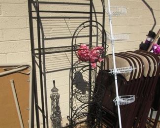 Bakers Rack, Plant Stands, Metal Eiffel Tower, Bridge Chairs & Table