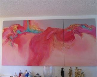 Triptych Abstract Wall Art by Joan W. Thomas, Circa 1980's. All of these pieces were purchased from a Gallery in Central Phoenix.