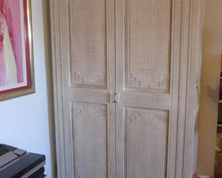 Southwest Style Armoire or Entertainment Unit, Whitewash Finish, 45" X 24"