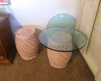 2-Matching Glass-Top End Tables, 28" Round
