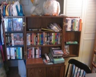 Kiddie Corner! Disney VHS's and Assorted Books + 2-Stacked Cabinets