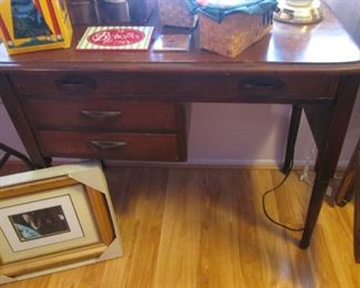 MCM Knee-Hole Desk, wood with Brass Pulls