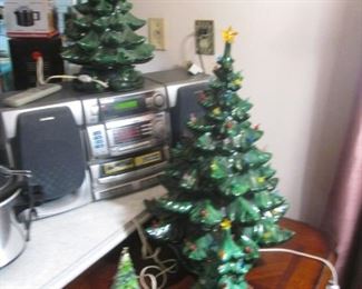 4-Table-Top Lighted Ceramic Christmas Trees