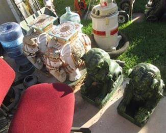 2-Elephant-Themed Accent Stands + Outdoor Decor