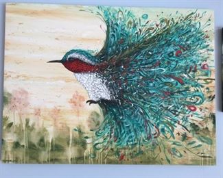 Original oil on canvas Christopher Maslow - Exploding Hummingbird