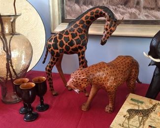 Leather covered African animal figurines