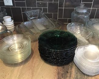 Large Variety of Princess House Fantasia in clear, green and purple - Including bake ware, dinner plates and serving pieces