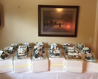 Complete Set of Thomas Kinkade Christmas Village - ALL with boxes and Certificates The Hamilton Collection