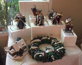 Complete Set of Thomas Kinkade Christmas Village & Santa Figurines - ALL with boxes and Certificates The Hamilton Collection