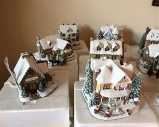 Complete Set of Thomas Kinkade Christmas Village & Santa Figurines - ALL with boxes and Certificates The Hamilton Collection