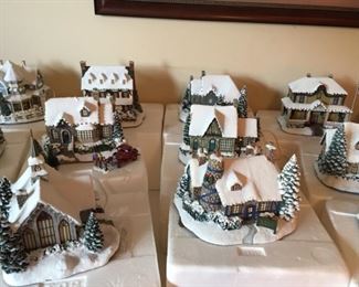 Complete Set of Thomas Kinkade Christmas Village & Santa Figurines - ALL with boxes and Certificates The Hamilton Collection