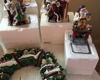 Complete Set of Thomas Kinkade Christmas Village & Santa Figurines - ALL with boxes and Certificates The Hamilton Collection