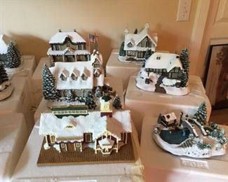 Complete Set of Thomas Kinkade Christmas Village & Santa Figurines - ALL with boxes and Certificates The Hamilton Collection